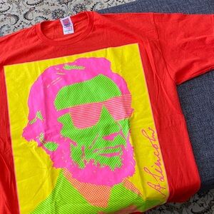 NWOT Mens XL Orange Neon Abe Lincoln in Shades Print T-Shirt, Summer Tee